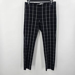Elle Skinny Ankle Pants Womens Medium Black White Plaid Pull On Stretch